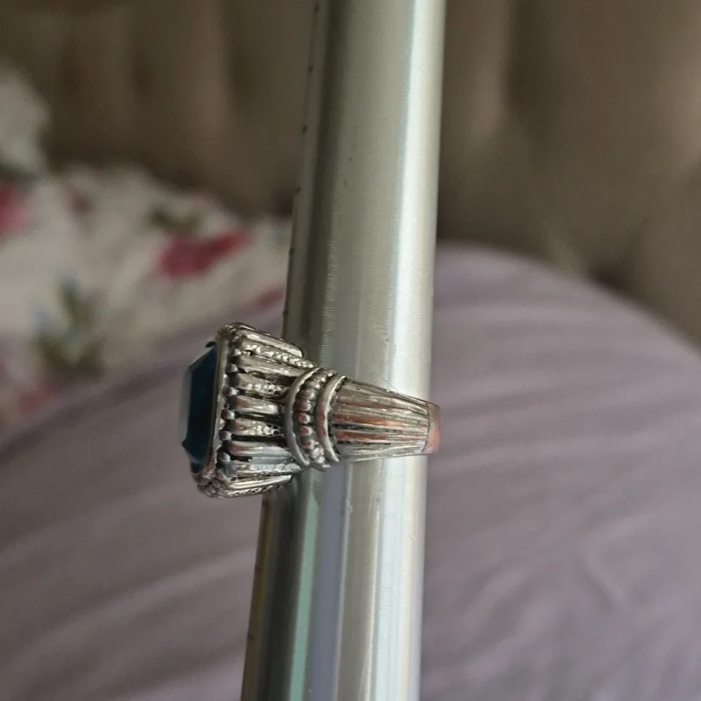 Vintage Checkerboard large Blue Topaz Chunky silver ring size 8